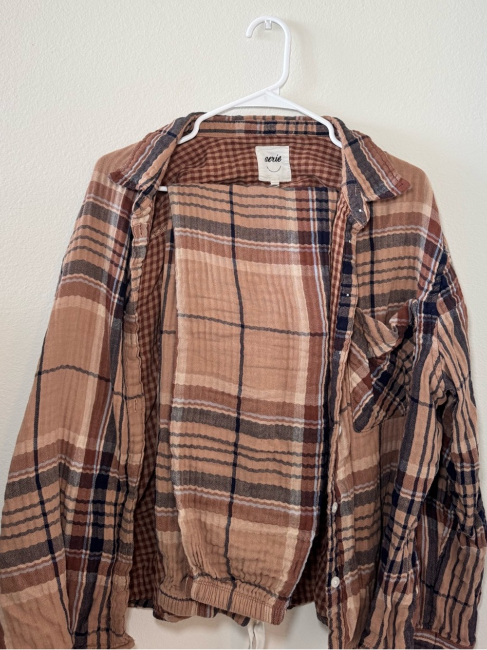 Aerie Crinkle Cotton Gauze Plaid Flannel Matching Jogger Set